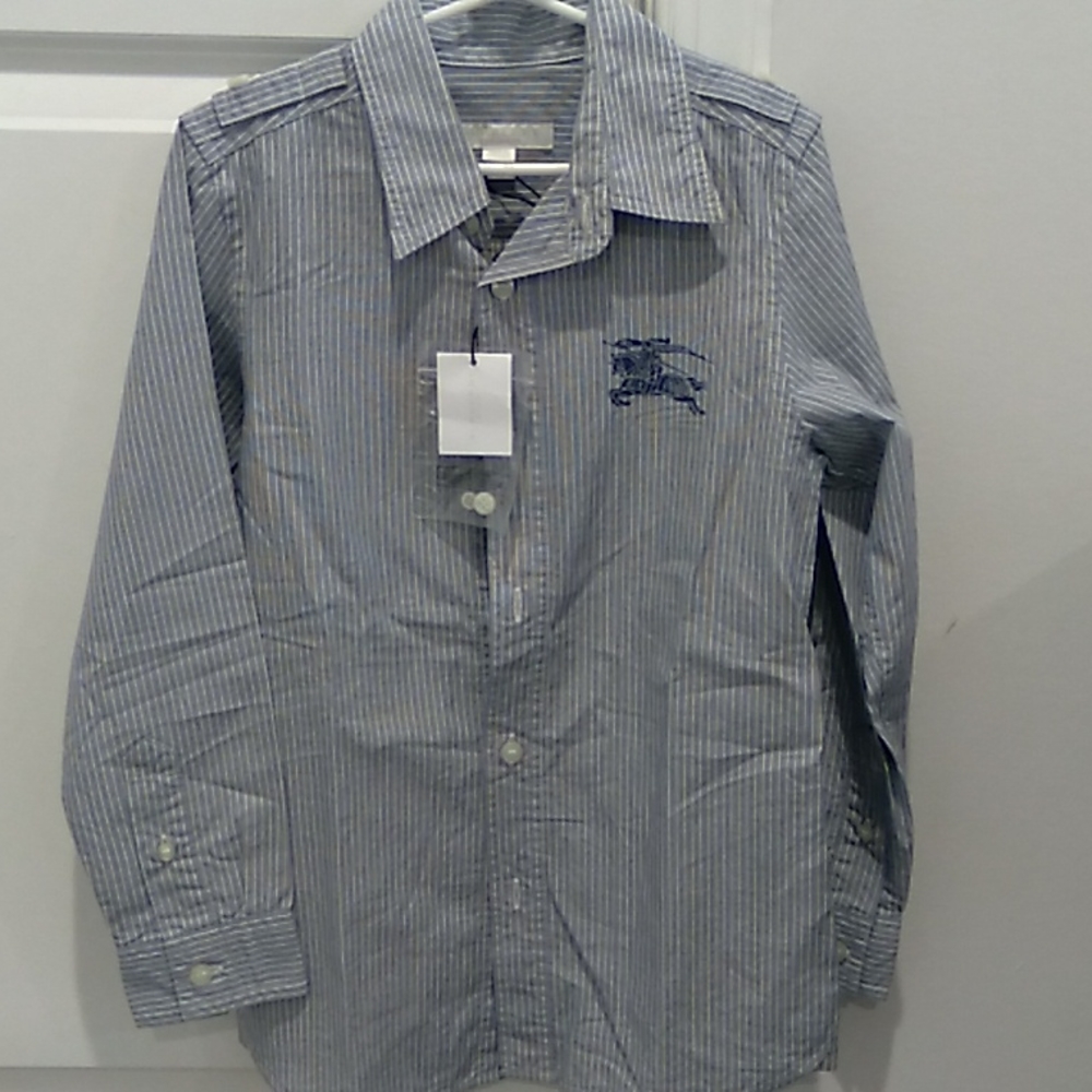 NWT Burberry  children size 8 logo striped shirt with shoulder button detail